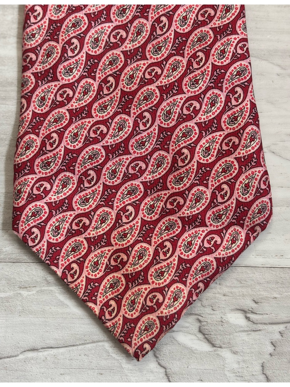 Thomas Pink Vintage Cranberry Red and Pink Paisley Silk Tie Made in Italy